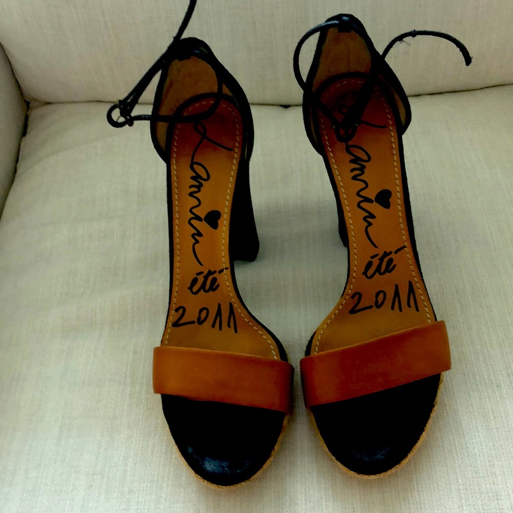 Lanvin ankle strap two tone heels